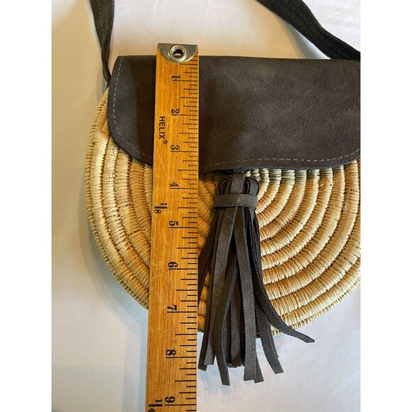 Handmade Raffia Rattan & Leather Moroccan Tassel Crossbody Banjo Shoulder Bag - Picture 10 of 12